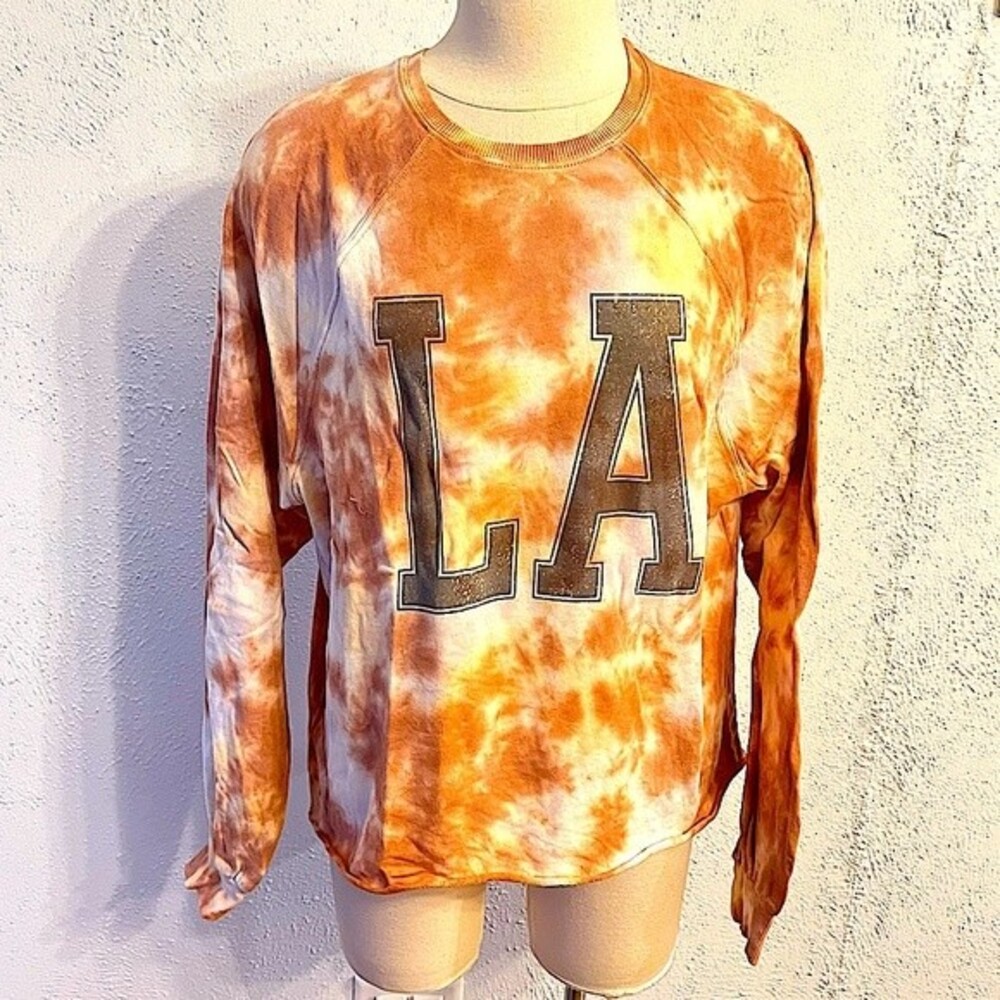 NWT Grayson Threads LA White & Orange Tie Dye Raglan Long Sleeve Pullover Size S